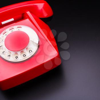 Closeup of vintage red telephone