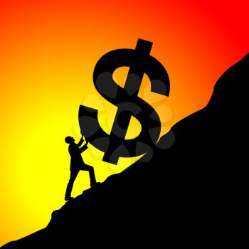 Silhouette of businessman moving up the dollar symbol