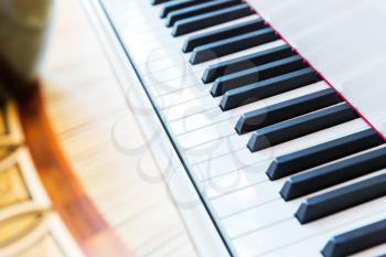 Close up of new modern piano keys