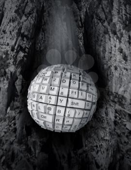 Keyboard in the form of a ball over gray