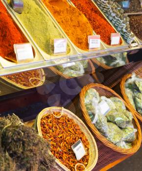 Colorful spices in Spanish local market