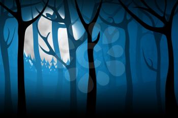 Terrify night forest with big moon on background