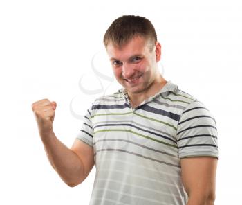 Man gesturing strong hand symbolizing his erection power