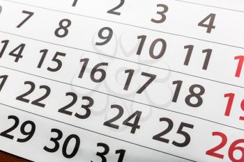 Closeup of an ordinary calendar