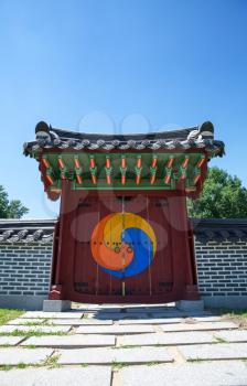 Traditional Korean gate at sunny day