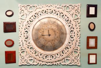 Classic clock on the wall wooden frame