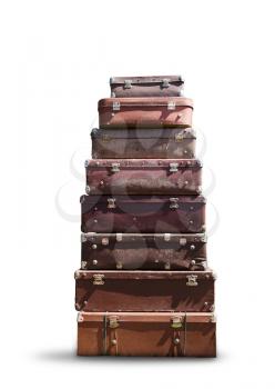 Heap of suitcases isolated on white background