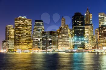 Manhattan view at night time, New York City USA