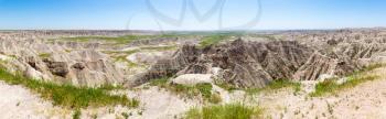 Panoramic view of Rock formations in sunny day, Badlands National Park, South Dakota USA