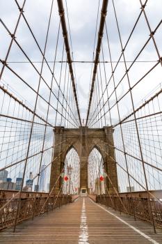 Suspension predestant Brooklyn Bridge, nobody, New York City USA