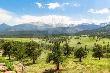 Landscape of Rocky Mountain National Park panoramic view, Colorado USA