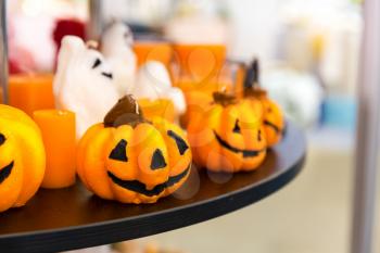 Halloween pumpkins closeup, traditional decoration on autumn holiday