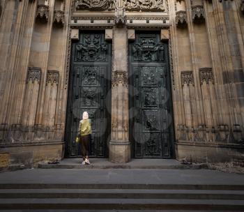 Cathedral church doors, Prague, Czech Republic, Europe. European town, famous place for travel and tourism