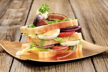 Vegetarian sandwich with boiled egg and vegetables