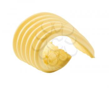 Single butter curl isolated on white background