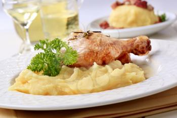 Roasted chicken and mashed potato - closeup