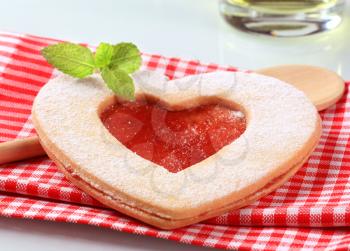 Heart shaped  Linzer cookie with jam filling 