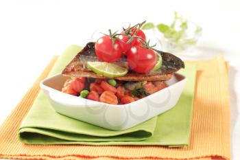 Pan fried trout fillet served with mixed vegetables