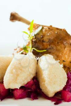Roast Duck Leg with Red Cabbage and Potato Dumplings