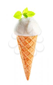 White ice cream cone isolated on white