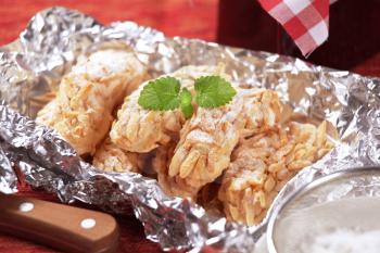 Almond crescent cookies on tinfoil