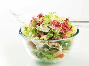 Bowl of fresh leaf vegetable salad - closeup