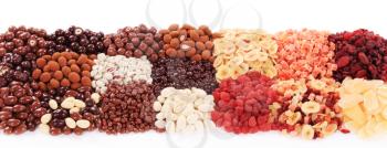 Assortment of dried fruit and chocolate covered nuts 