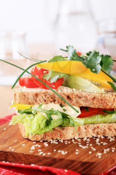 Whole grain sandwich bread and fresh vegetables