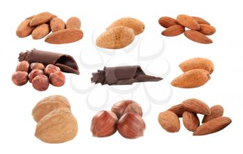 Variety of nuts - hazelnuts, walnuts and almonds