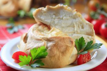 Vegetarian pasty with savory filling - closeup