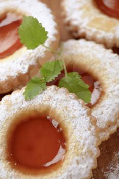 Jam biscuits sprinkled with icing sugar - detail