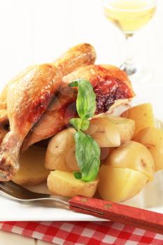 Roast chicken and new potatoes - detail