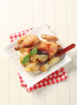 Roast chicken and new potatoes - overhead