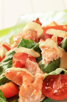 Salmon salad drizzled with Hollandaise sauce