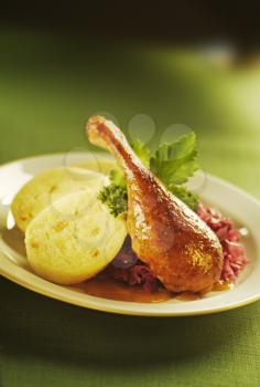 Roast Duck, Red Cabbage and Dumplings 