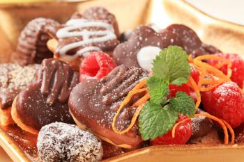 Variety of cookies with chocolate icing - detail