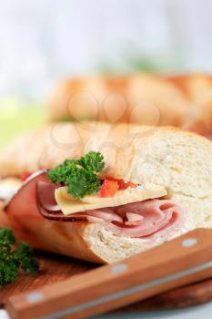 Ham and cheese submarine sandwich - detail