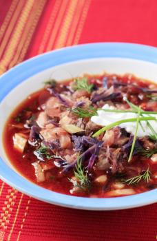 Borscht - Red beet soup with cabbage and beef 