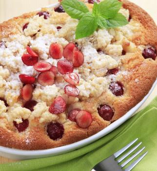 Cherry sponge cake with crumb topping