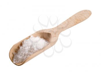 Sea salt on a wooden scoop - cutout