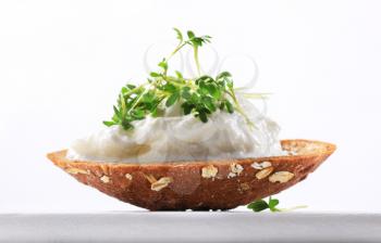 Whole wheat bread with cottage cheese and cress