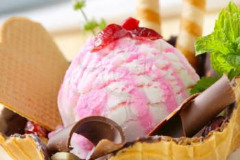 Ice cream served in waffle basket