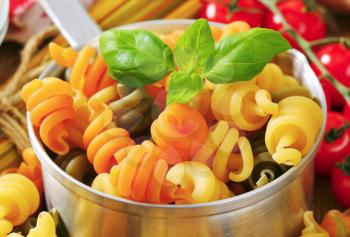 Trottole tricolore pasta in a pan