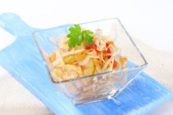 Pickled cabbage salad in a small glass bowl