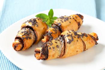 Chocolate-filled croissants on plate