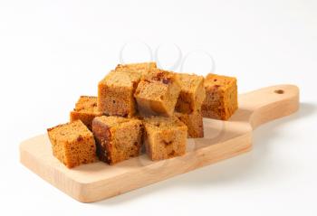 Gingerbread cake cut into bite-sized squares