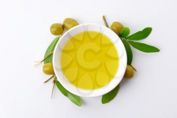 Olive oil in white porcelain bowl