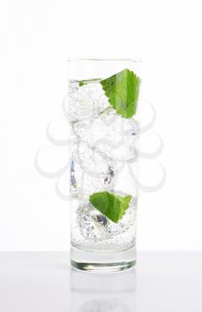 glass of fresh water with mint and ice