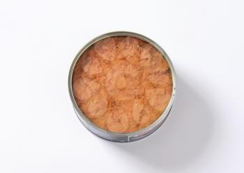 canned tuna on white background