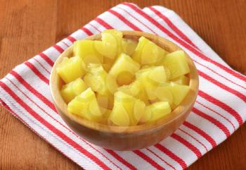 Bowl of pineapple pieces in light syrup